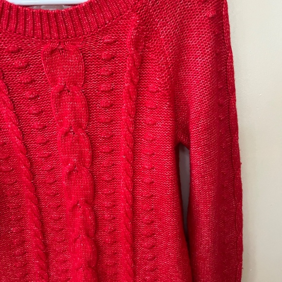 LOFT Red Cable Knit Sweater, Size S - Picture 6 of 13
